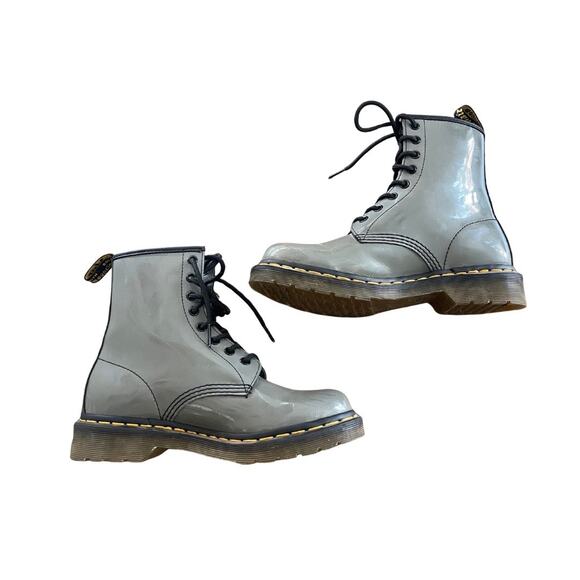 Dr. Martens 1460 Women Rainbow Black Patent Leather Boots Gray Size 7 8 Eye - Picture 1 of 8